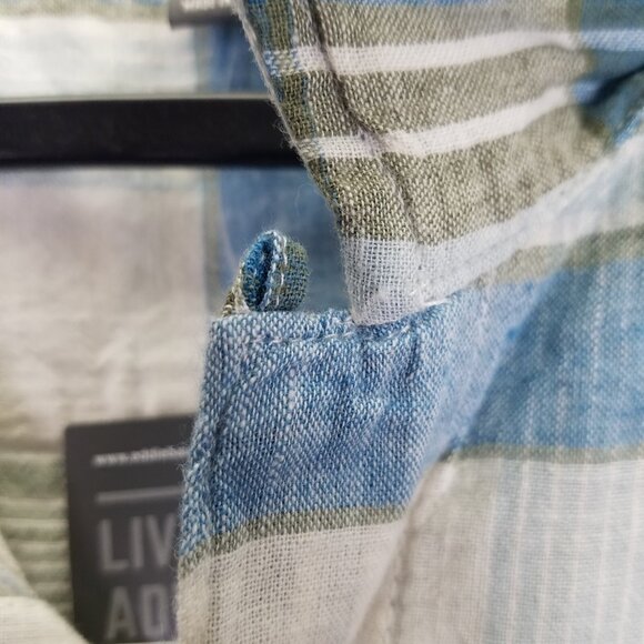 Eddie Bauer Camp Shirt Men's XXL Plaid Short Sleeve Button Up Blue Linen Cotton - Picture 3 of 16